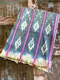 Vintage African Indigo + Lime with Pink Stripes Baule Mudcloth | No. 63