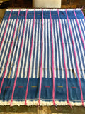 Vintage African Indigo + White Stripes with Pink | Baule Mudcloth No. 11