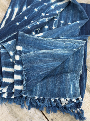 Vintage African Indigo Denim Shibori Mudcloth 58” L x 43” W Textile | No. 104