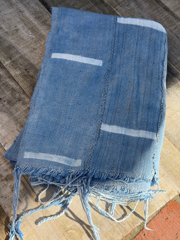 Vintage African Mudcloth Faded Indigo Textile Throw 60” L x 41” W | No. 128