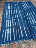 Vintage African Indigo Denim Shibori Mudcloth 61” L x 46” W Textile | No. 180