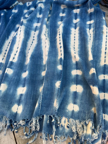 Vintage African Fade Indigo Denim Shibori Mudcloth 54”L x 41”W Textile | No. 164