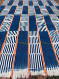 Vintage African Indigo Baule Mudcloth 57” L x 42” W Orange Stripes | No. 125