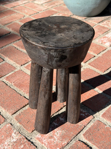 Vintage African Dark Wooden Lobi Stool 13” H x 8” - 8 1/2” D / Decor Collector