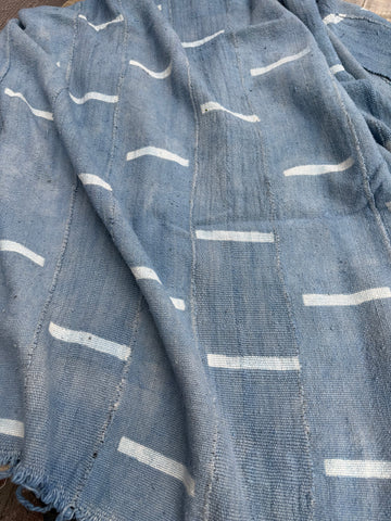 Vintage African Mudcloth Faded Indigo Textile 62” L x 41” W Throw | No. 168