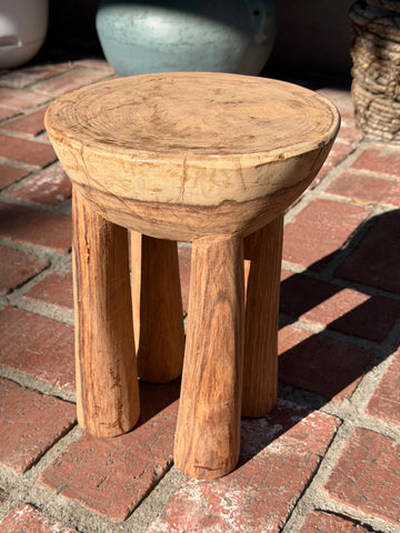 Vintage African Light Wooden Lobi Stool 12” Tall x 9 3/8” - 8 1/4” Diameter