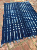 Vintage African Indigo Denim Shibori Mudcloth 58” L x 43” W Textile | No. 156