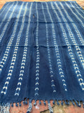Vintage African Indigo Denim Shibori Mudcloth 57” L x 43” W Textile | No. 165
