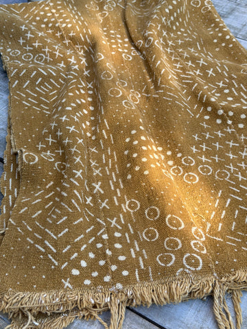 Vintage African Mudcloth Mustard Yellow Textile 58” L x 43” W Textile | No. 142