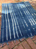 Vintage African Indigo Denim Shibori Mudcloth 58” L x 47” W Textile | No. 166