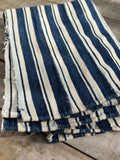 Vintage African Indigo Denim Mudcloth Stripes 59” L x 39” W Textile | No. 109
