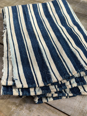 Vintage African Indigo Denim Mudcloth Stripes 59” L x 39” W Textile | No. 109