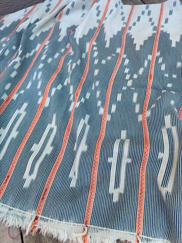 Vintage African Faded Indigo Baule Mudcloth + Peach 56”L x 41”W Textile | No.158