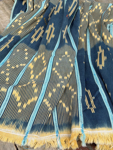 Vintage African Indigo Baule Mudcloth Blue Stripes + Gold 55”L x 40”W | No. 144