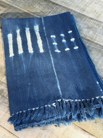 Vintage African Indigo Denim Shibori Mudcloth 60” L x 42” W Textile | No. 116
