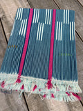 Vintage African Indigo Baule Mudcloth Pink Stripes 54”L x 42”W Textile | No. 161