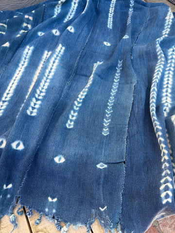 Vintage African Indigo Denim Shibori Mudcloth 58” L x 47” W Textile | No. 166