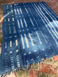 Vintage African Indigo Denim Shibori Mudcloth 58” L x 47” W Textile | No. 166