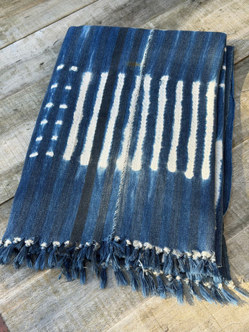 Vintage African Indigo Denim Shibori Mudcloth 62” L x 44” W Textile | No. 121