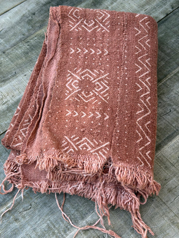 Vintage African Faded Terracotta Mudcloth 57” L x 38” W Textile | No. 122