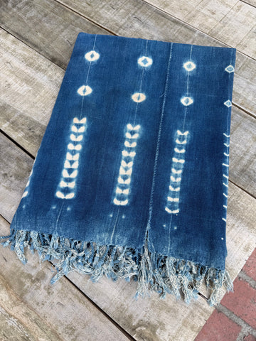 Vintage African Indigo Denim Shibori Mudcloth 59” L x 48” W Textile | No. 103