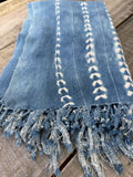 Vintage African Faded Indigo Denim Shibori Mudcloth 58”L x 39”W Textile | No.157