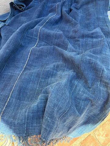 Vintage African Indigo Denim Mossi Mudcloth 83” L x 38” W Textile | No. 154