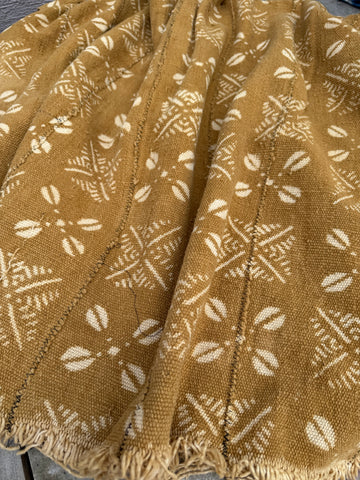 Vintage African Mudcloth Mustard Yellow 59” L x 43” W Textile | No. 148
