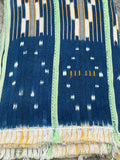 Vintage African Indigo Baule Mudcloth Lime Stripes 57”L x 37”W Textile | No. 124