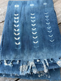 Vintage African Indigo Denim Shibori Mudcloth 58” L x 42” W Textile | No. 179