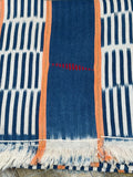 Vintage African Indigo Baule Mudcloth 57” L x 42” W Orange Stripes | No. 125