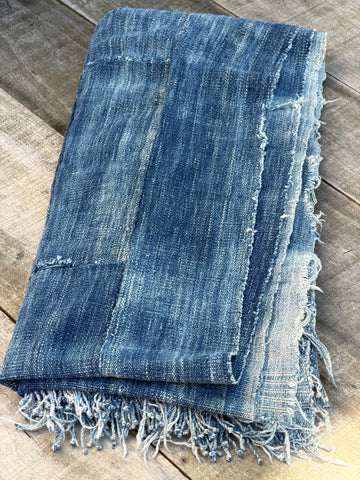 Vintage African Faded Indigo Denim Mossi Mudcloth 71”L x 31”W Textile | No. 133