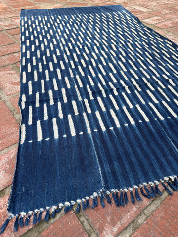 Vintage African Indigo Denim Shibori Mudcloth 63” L x 36” W Textile | No. 105