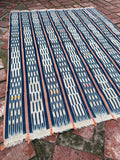 Vintage African Indigo Baule Mudcloth Orange Stripes 55” L x 42” W | No. 123