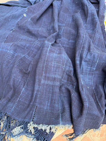 Vintage African Indigo Denim Mossi Mudcloth Throw 82”L x 51”W Textile | No. 160