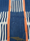 Vintage African Indigo Baule Mudcloth 57” L x 42” W Orange Stripes | No. 125