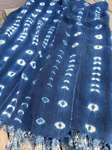 Vintage African Indigo Denim Shibori Mudcloth 58” L x 43” W Textile | No. 156