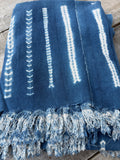 Vintage African Indigo Denim Shibori Mudcloth 61” L x 46” W Textile | No. 180