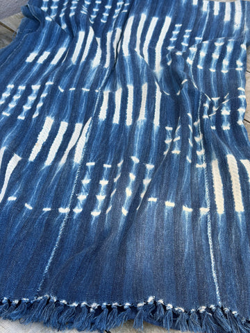 Vintage African Indigo Denim Shibori Mudcloth 64” L x 43” W Textile | No. 141