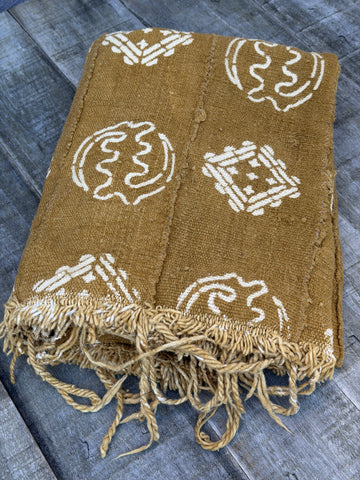 Vintage African Mustard Yellow Mudcloth 56” L x 40” W Textile | No. 114