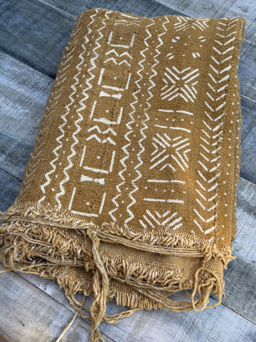 Vintage African Mustard Yellow Mudcloth 58” L x 43” W Textile | No. 112