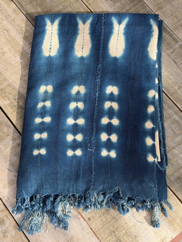 Vintage African Indigo Denim Shibori Mudcloth 58” L x 43” W Textile | No. 107