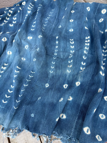 Vintage African Indigo Denim Shibori Mudcloth 58” L x 42” W Textile | No. 179