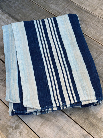 Vintage African Indigo Denim Stripes Mudcloth 58” L x 46” W Textile | No. 137