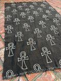 Vintage African Black Mudcloth 62” L x 42” W Textile Ankh Symbol Motif | No. 117