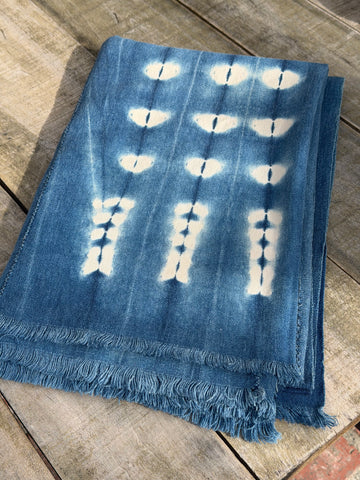 Vintage African Indigo Denim Shibori Mudcloth 56” L x 39” W Textile | No. 108