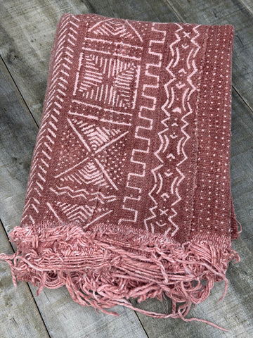 Vintage African Faded Terracotta Mudcloth 60” L x 41” W Textile | No. 126