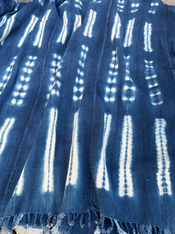 Vintage African Indigo Denim Shibori Mudcloth 60” L x 44” W Textile | No. 178