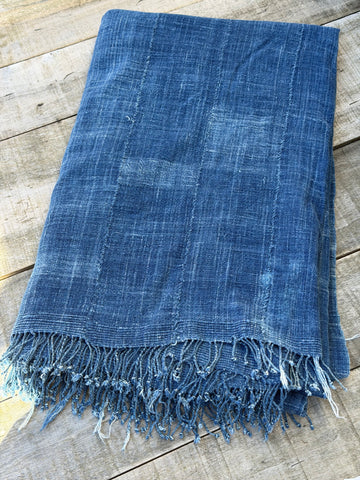 Vintage African Indigo Denim Mossi Mudcloth 73” L x 46” W Textile | No. 135