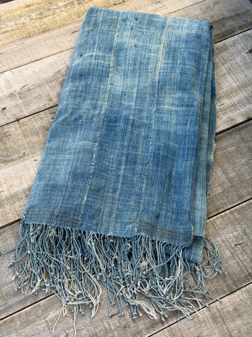 Vintage African Faded Indigo Denim Mossi Mudcloth 67”L x 39”W Textile | No. 136